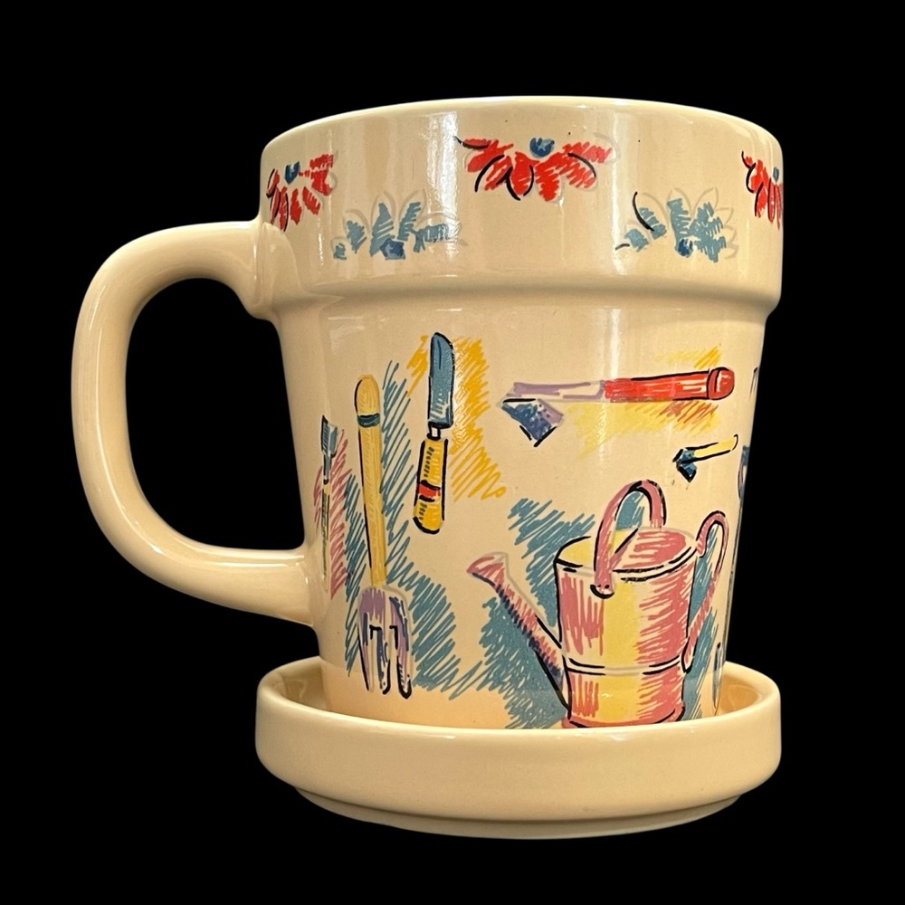 Vintage 1990s Garden Ceramic Mug Shaped Like A Terracotta Flower Pot